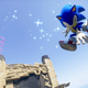 Sonic dashes off a platform.